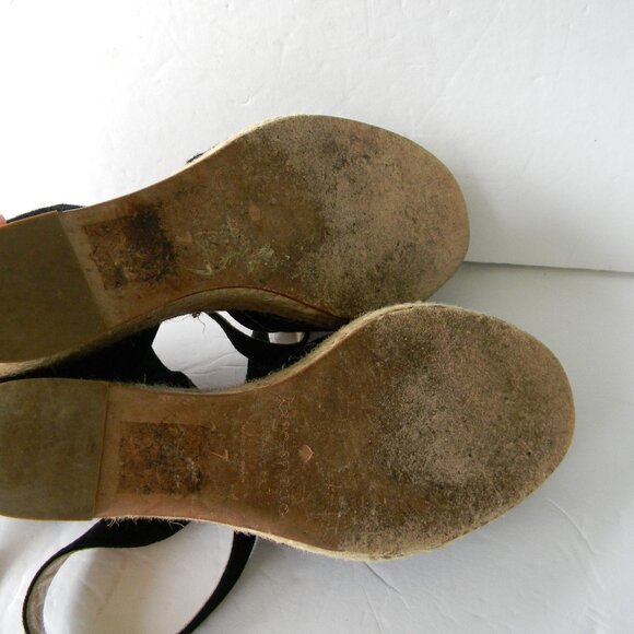 Kate Spade BRIT Black Cream Flower  Suede ESPADRILLE Wedge Sandals SZ 7 - Picture 9 of 10